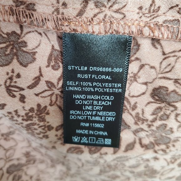 Lush NWT Size L Dress Mini Smocked Cutout Back Puff Sleeve Woodland Floral Rust - Picture 8 of 11